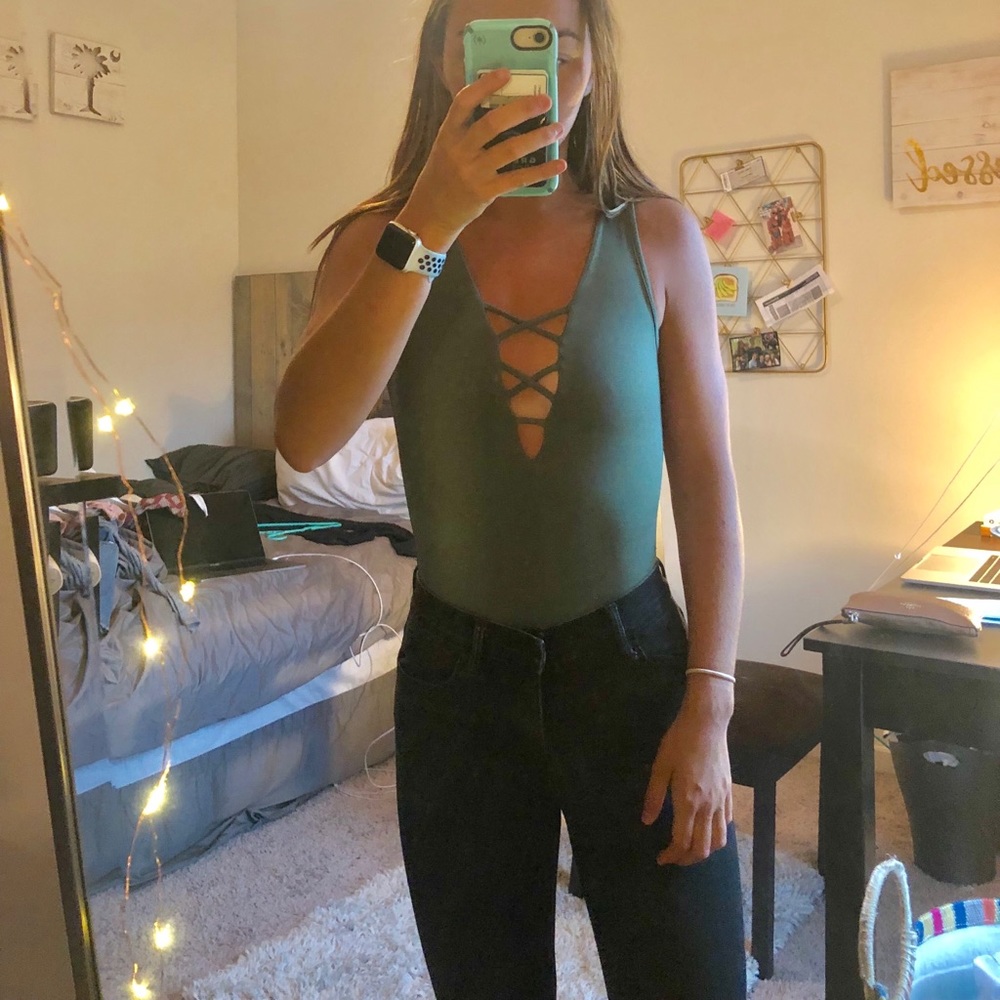 Green V-neck bodysuit
